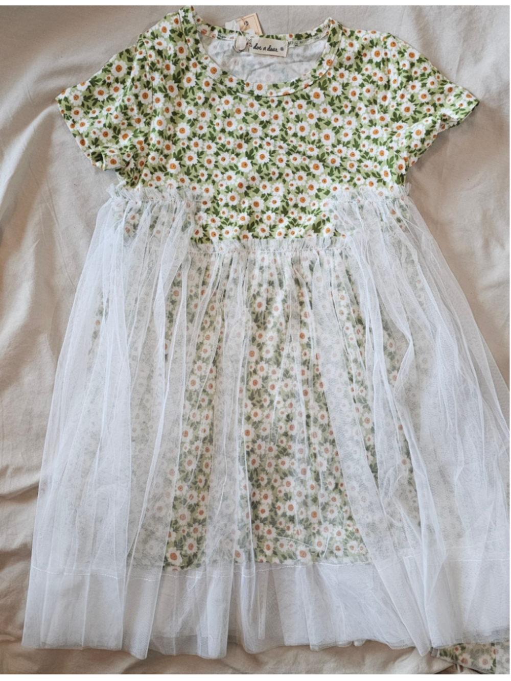 Doe A Dear Girls Toddler 6T Super Soft Green Daisy Dress